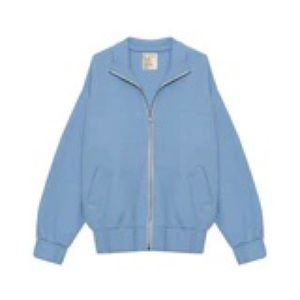 FINAL MARKDOWN NWT 100% recyclable cozy full zip jersey bomber jacket, blue